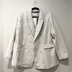 Alegra K Women’s XL Double Breasted Blazer – Light Gray Long Sleeve Work Jacket